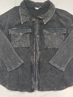 BUCKETLIST Charcoal Ribbed Knit Shirt Jacket